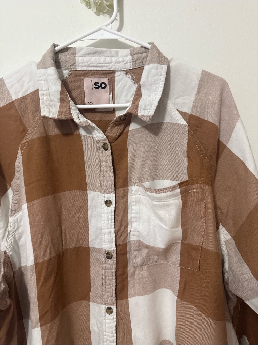 SO Brown and White Oversized Check Button-Down Shirt - Picture 2 of 6